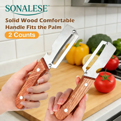 ⚡Crazy-Sale⚡60k-Sold⚡Wooden-Handled Stainless Steel Sharp Peeler with Built-In Bottle Opener for Fruits