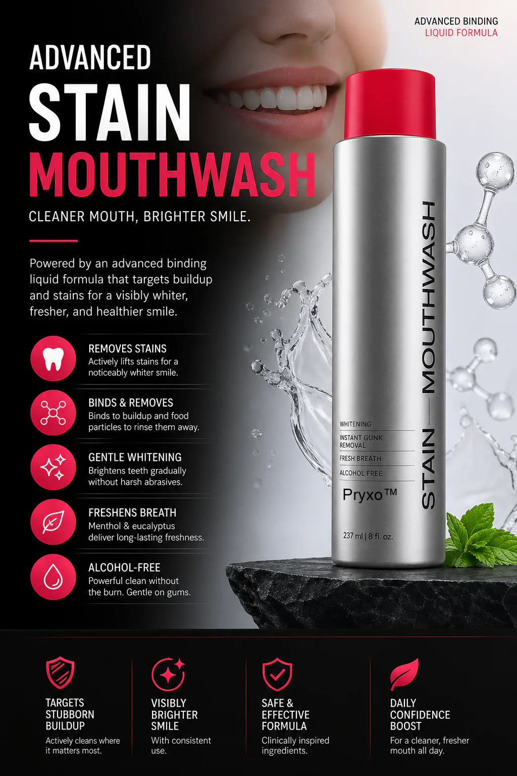 🔥2026 SALE -Advanced Stain-Lifting Whitening Mouthwash: Visible Debris Removal & Fresh Breath