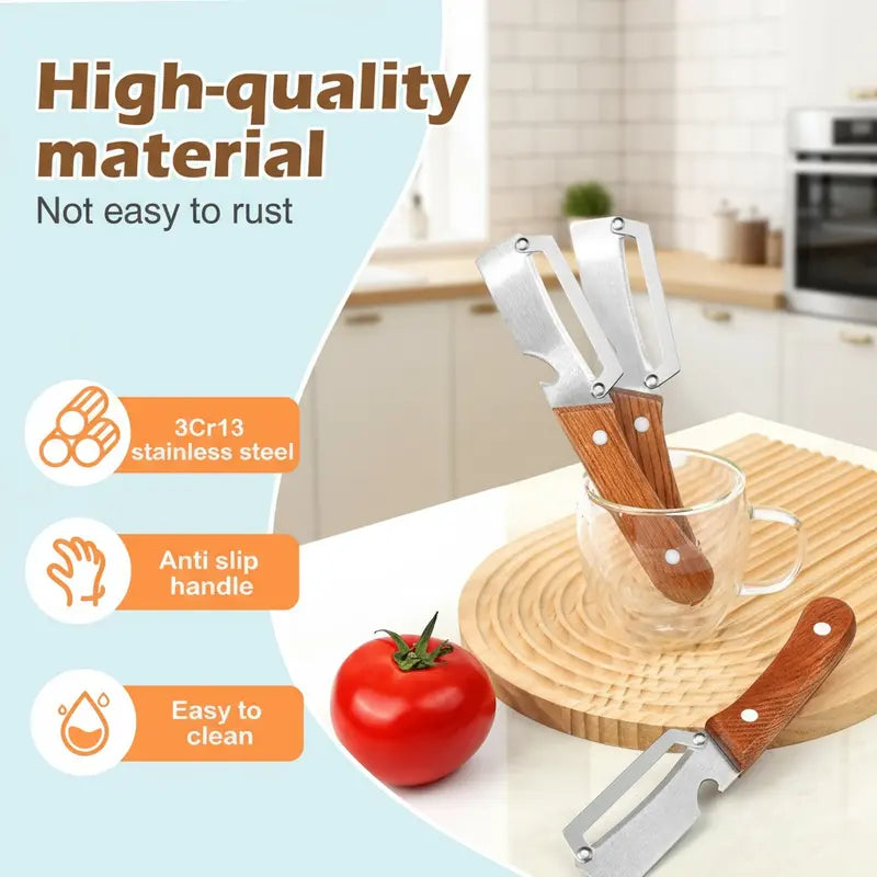 ⚡Crazy-Sale⚡60k-Sold⚡Wooden-Handled Stainless Steel Sharp Peeler with Built-In Bottle Opener for Fruits