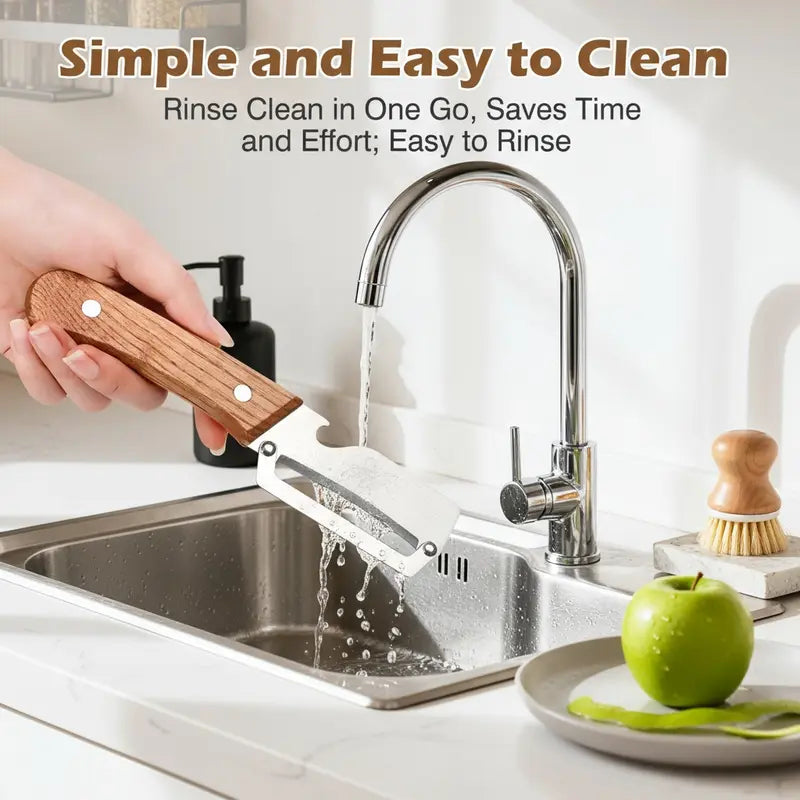 ⚡Crazy-Sale⚡60k-Sold⚡Wooden-Handled Stainless Steel Sharp Peeler with Built-In Bottle Opener for Fruits